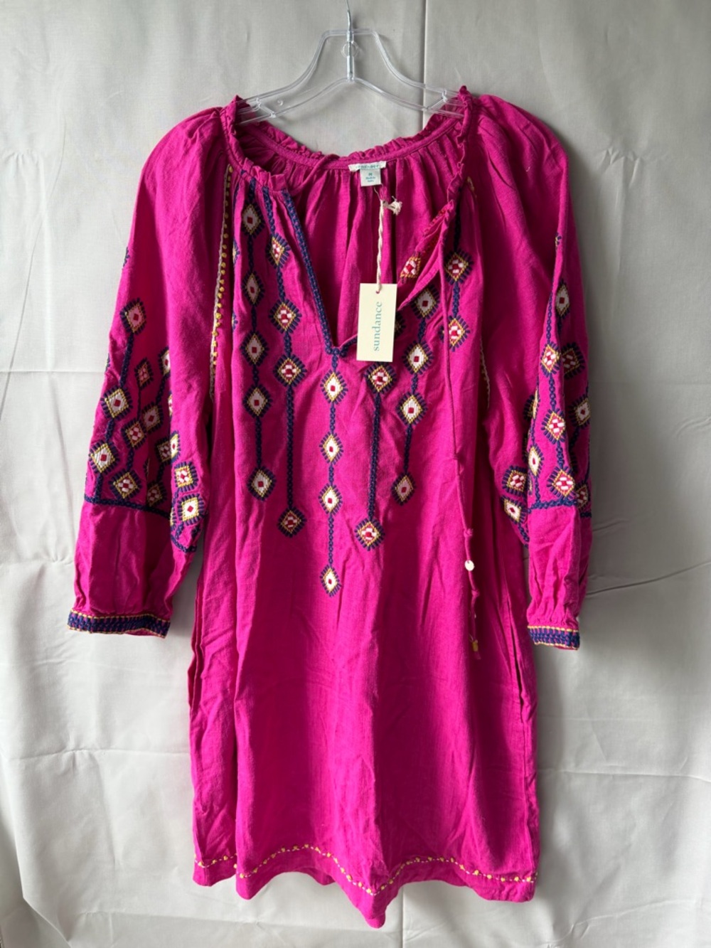 Sundance Fuchsia Embroidered Boho tunic or short dress (i181)